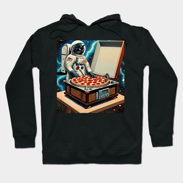 Dj Pizza Black Cat in Space Hoodie by VisionDesigner